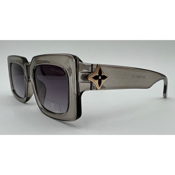 NWT-Louis Vuitton Monogram Flower Rectangle Sunglasses - Grey Transparent - Picture 5 of 9